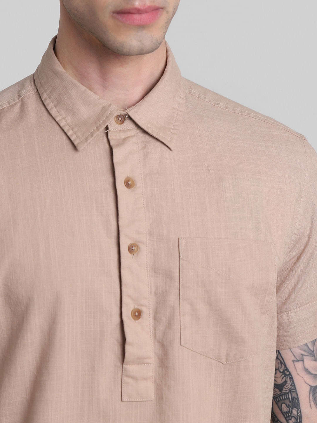 PRODUKT by JACK&JONES Brown Cotton Short Sleeves Shirt