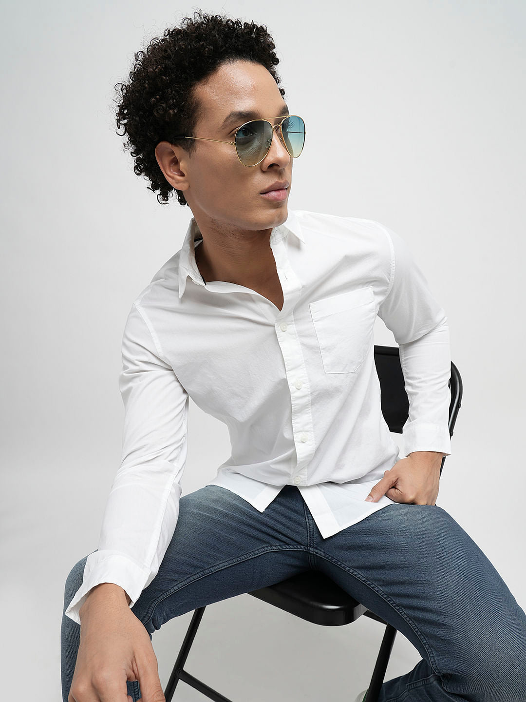 PRODUKT by JACK&JONES White Cotton Full Sleeves Shirt - S