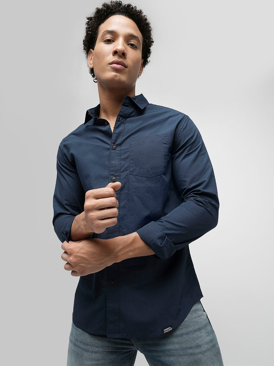 PRODUKT by JACK&JONES Dark Blue Cotton Full Sleeves Shirt - S