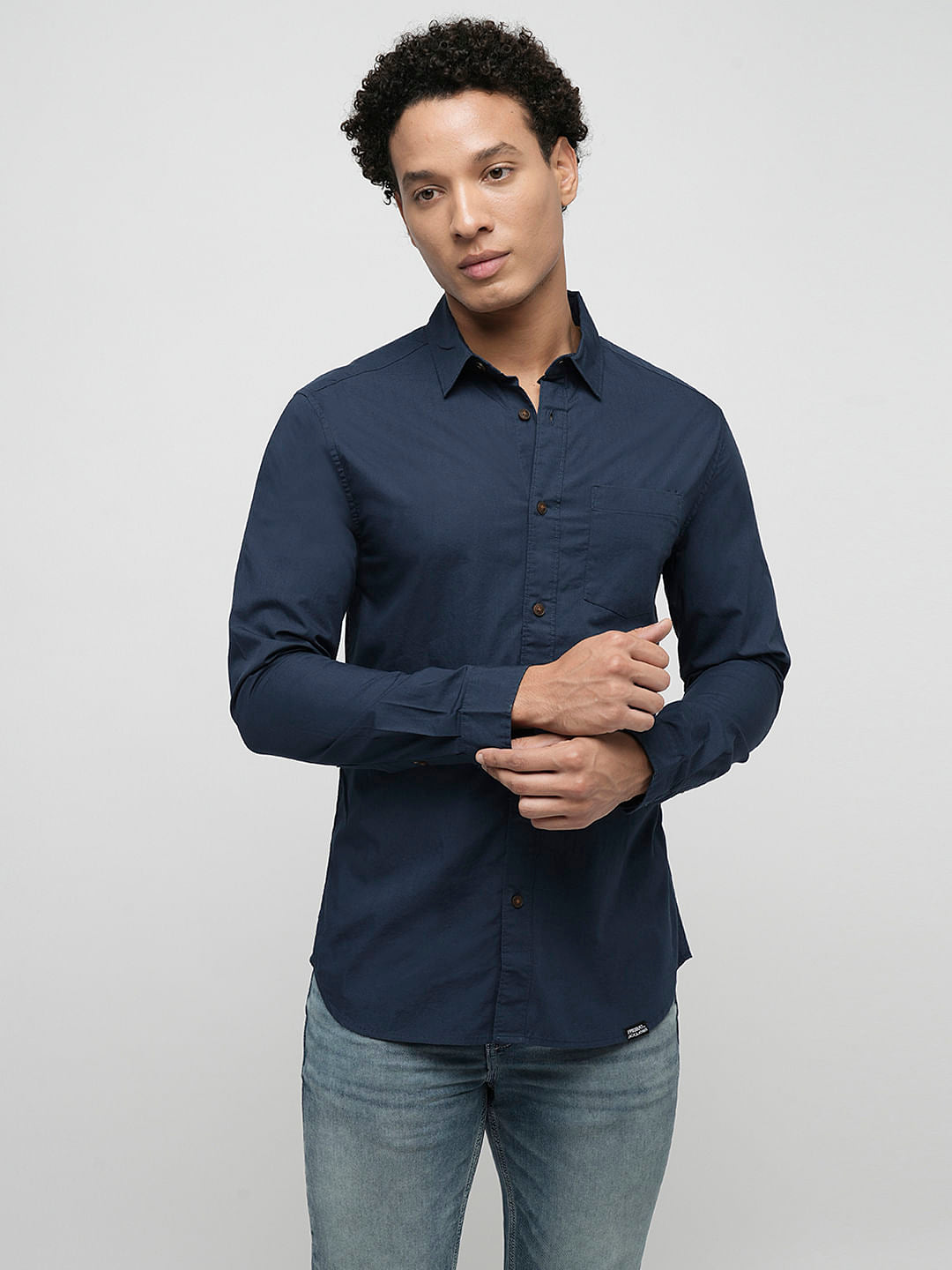 PRODUKT by JACK&JONES Dark Blue Cotton Full Sleeves Shirt