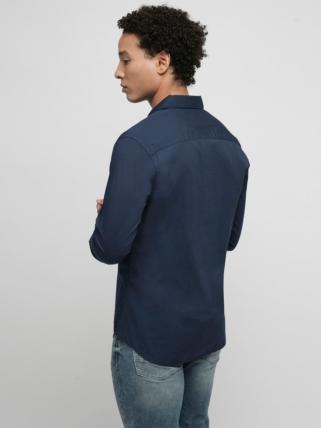 PRODUKT by JACK&JONES Dark Blue Cotton Full Sleeves Shirt