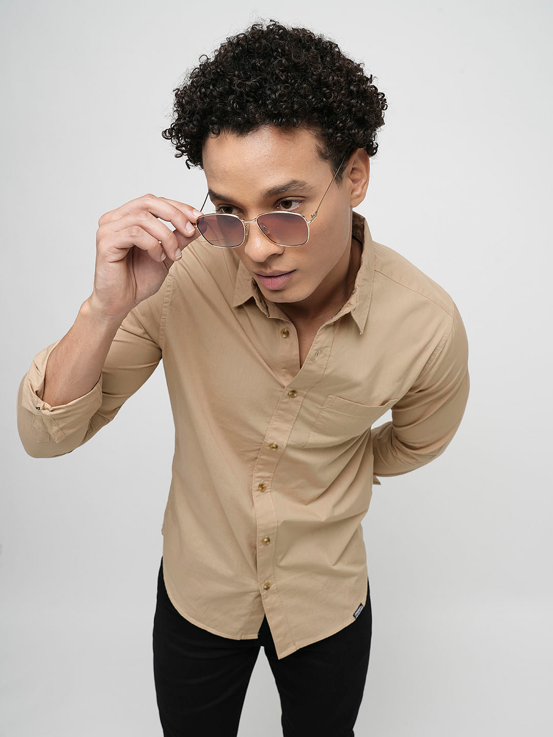 PRODUKT by JACK&JONES Brown Cotton Full Sleeves Shirt - S