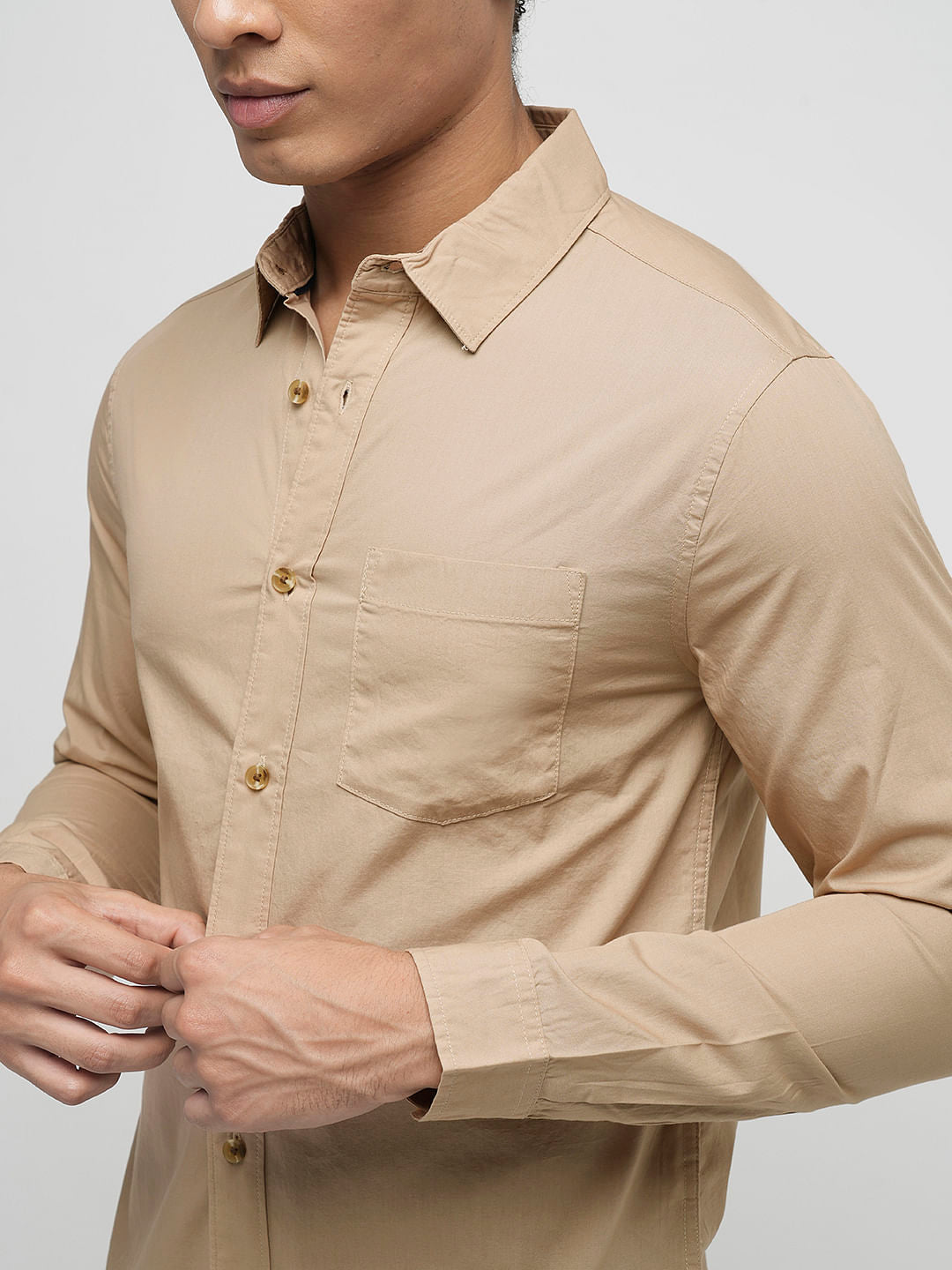 PRODUKT by JACK&JONES Brown Cotton Full Sleeves Shirt