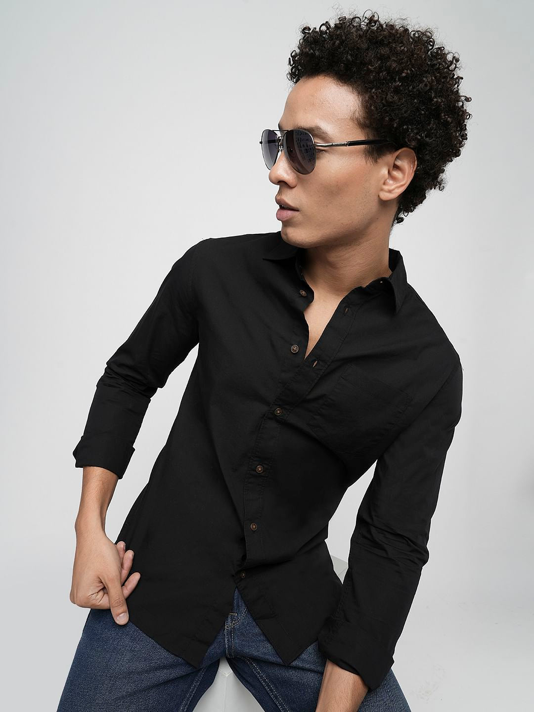 PRODUKT by JACK&JONES Black Cotton Full Sleeves Shirt - S