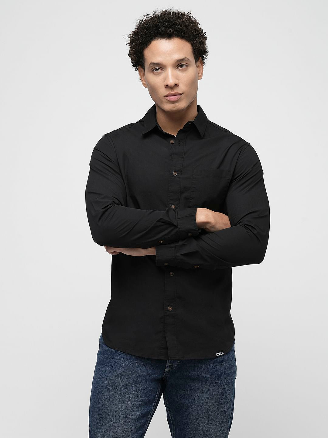 PRODUKT by JACK&JONES Black Cotton Full Sleeves Shirt