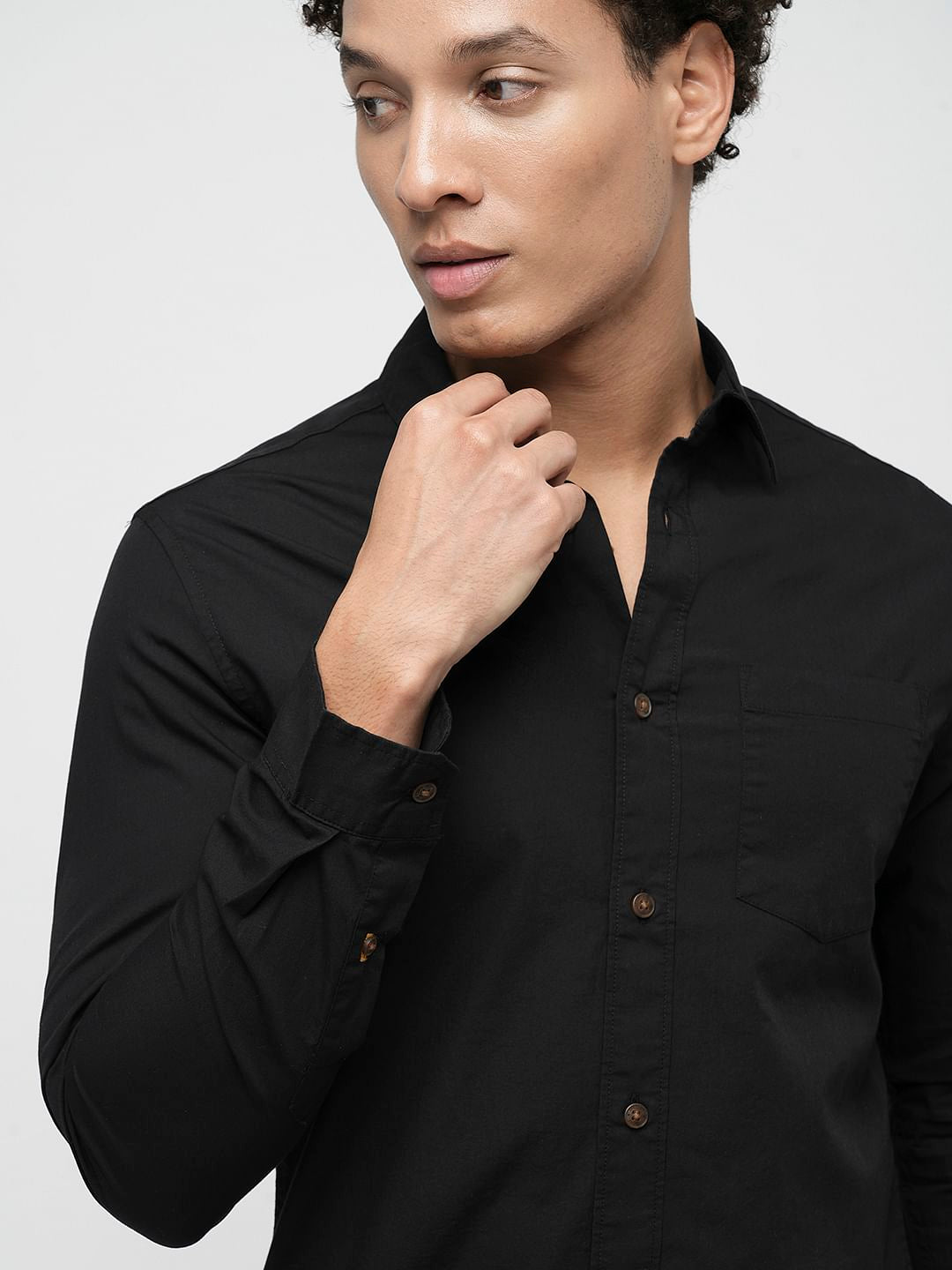 PRODUKT by JACK&JONES Black Cotton Full Sleeves Shirt