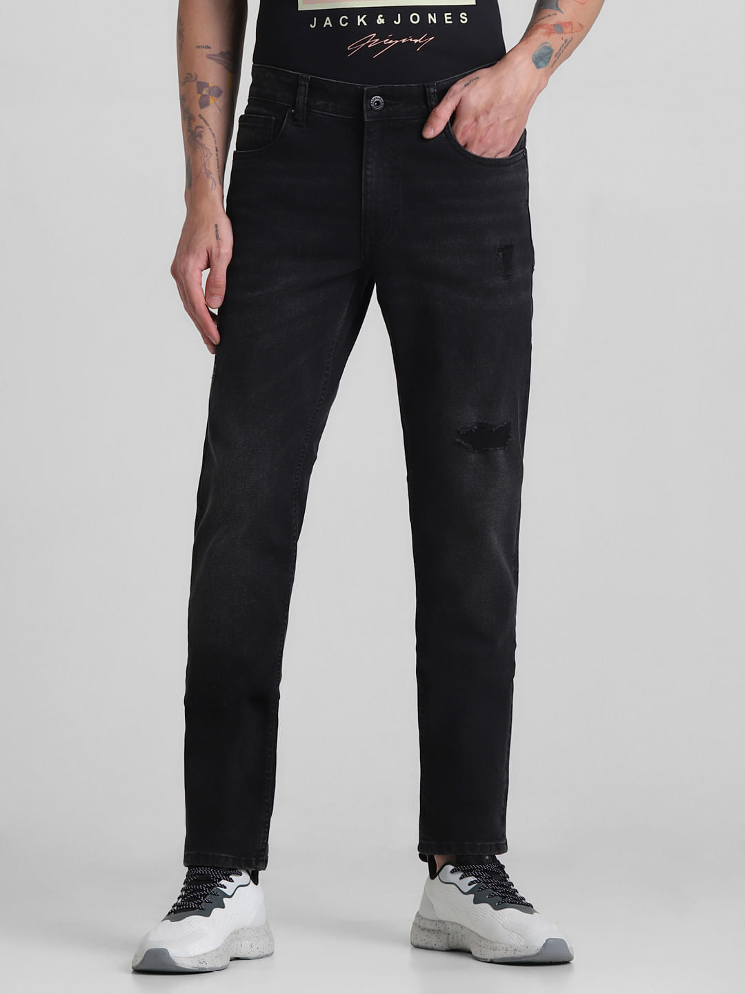 Black Low Rise Distressed Ben Skinny Jeans