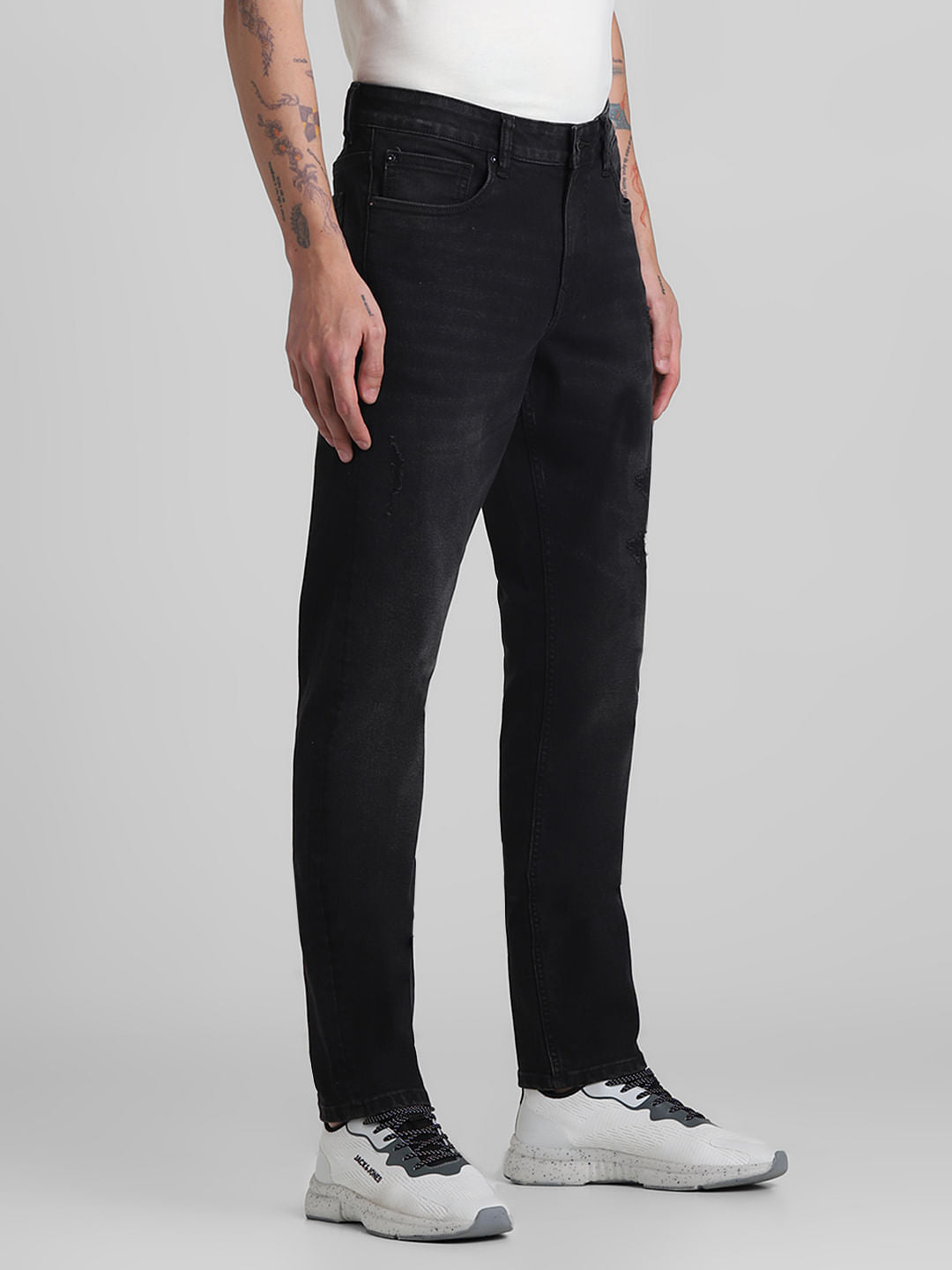 Black Low Rise Distressed Glenn Slim Jeans