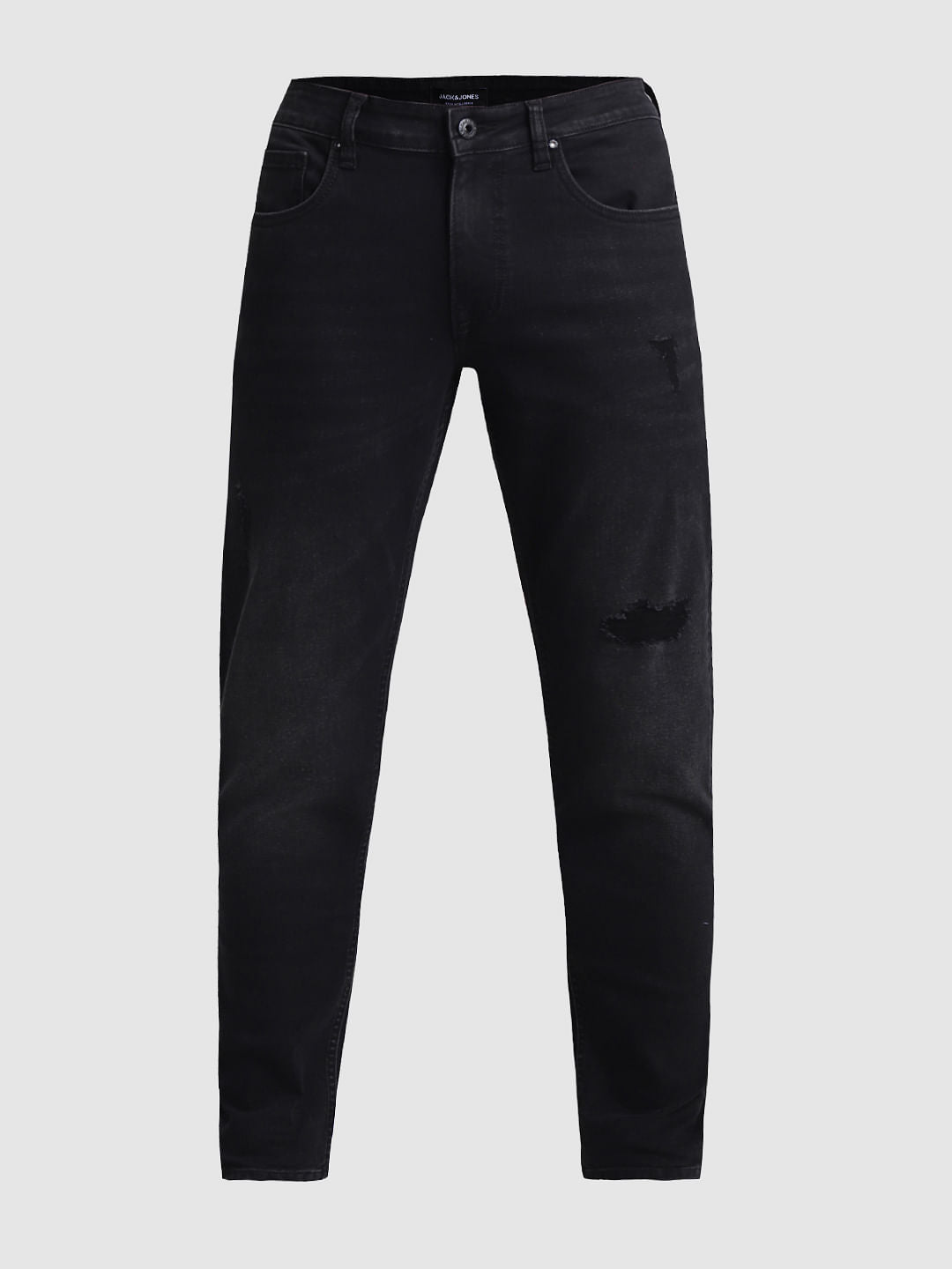 Black Mid Rise Distressed Brak Slim Jeans