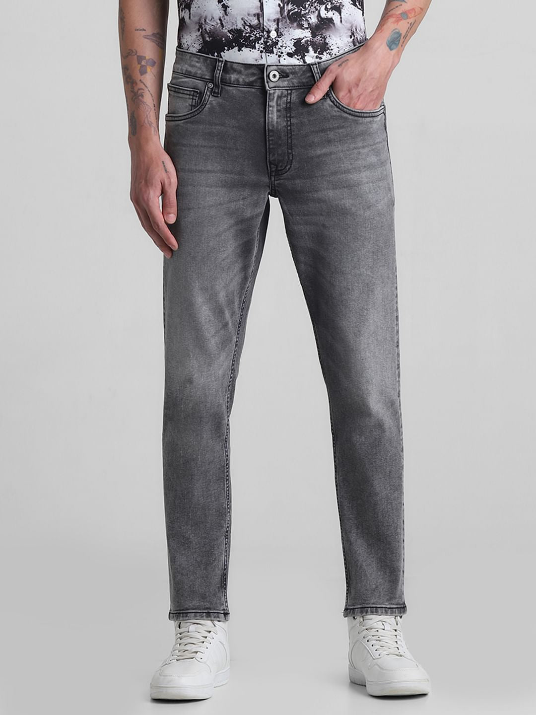 Grey Mid Rise Brak Slim Fit Jeans