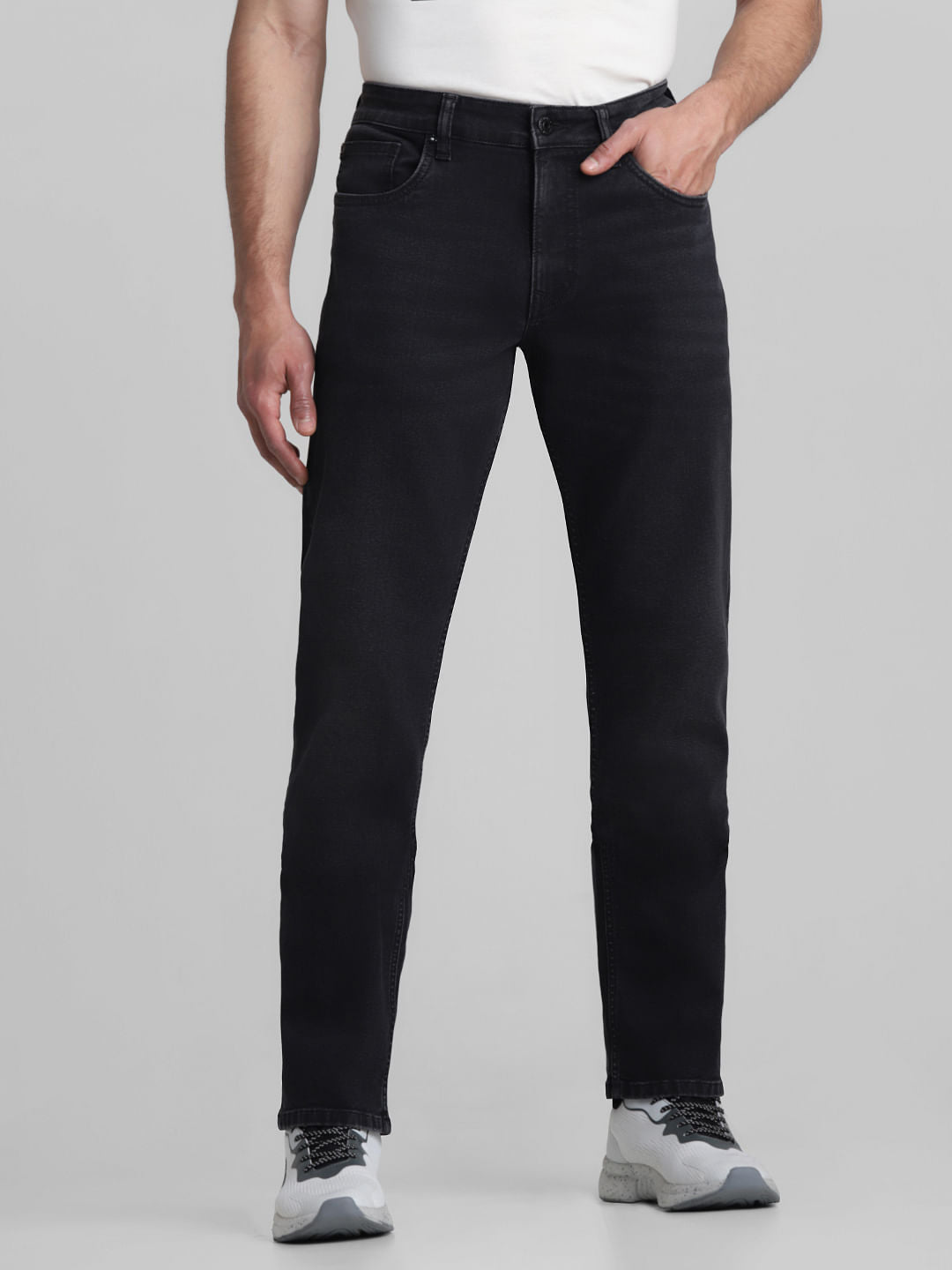 Dark Grey Mid Rise Clark Regular Fit Jeans - 28/30