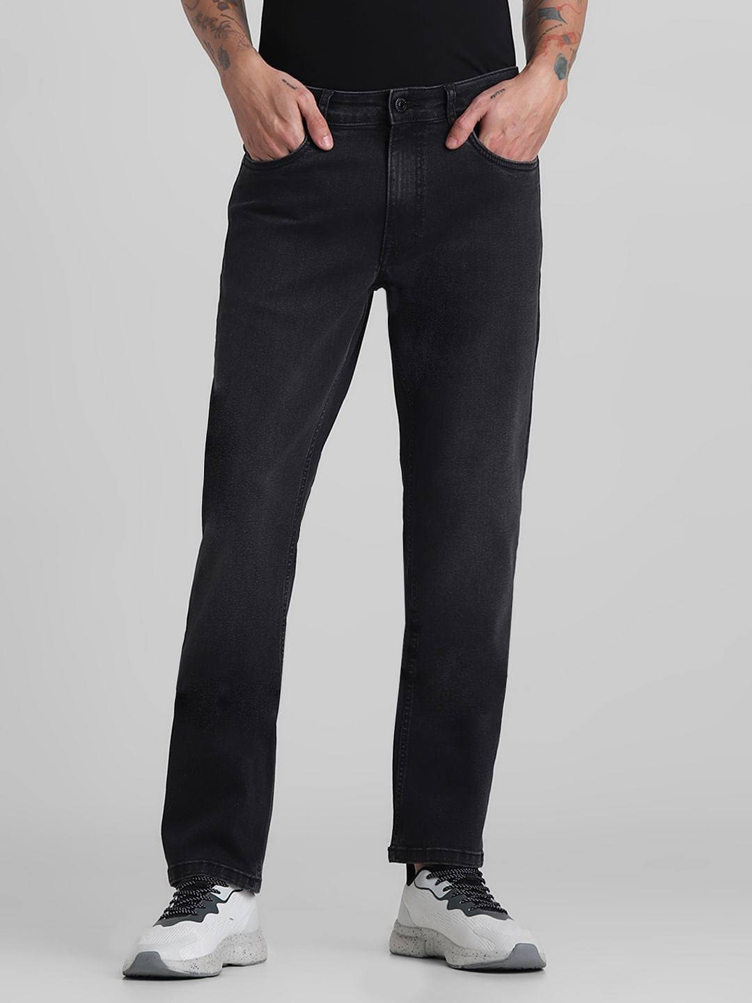 Dark Grey Mid Rise Regular Fit Jeans - 28/30
