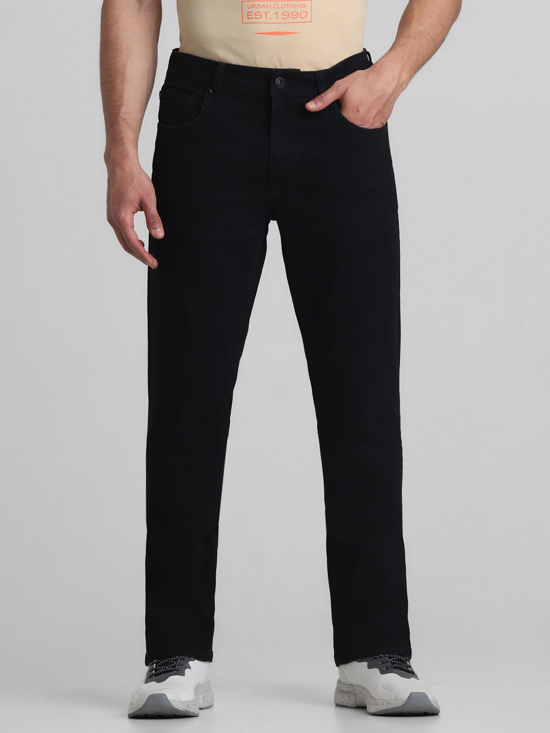 Black Mid Rise Clark Regular Fit Jeans