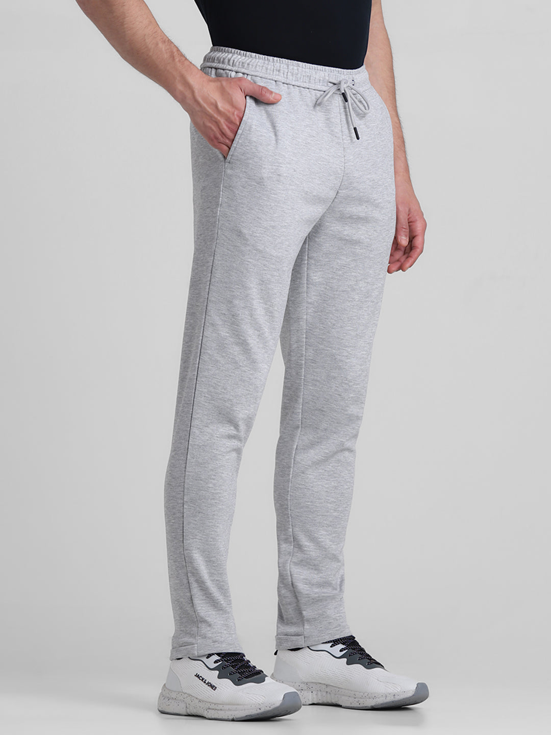 Men's Light Grey Melange Slim Fit Joggers With Drawstring Waist