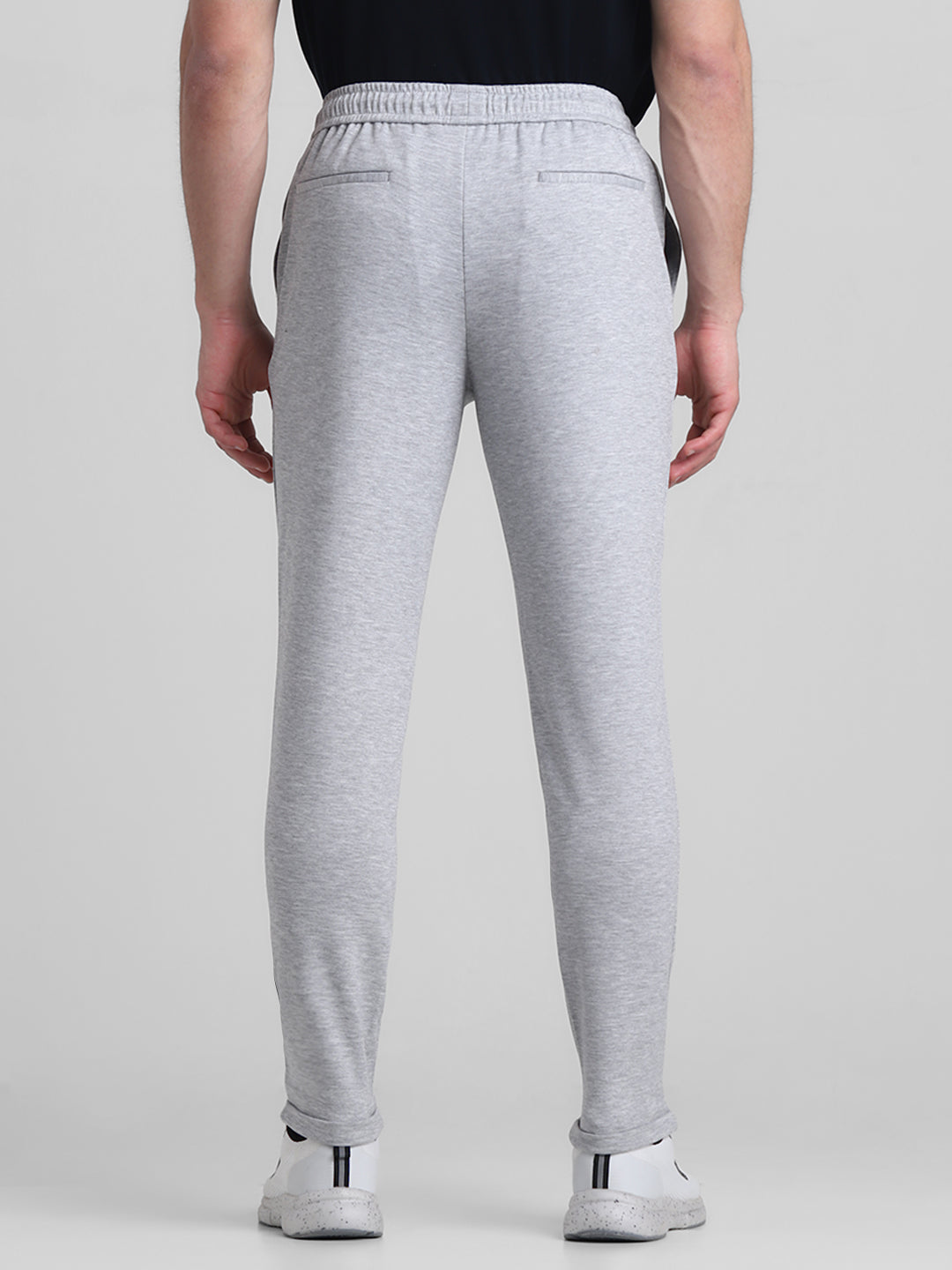Men's Light Grey Melange Slim Fit Joggers With Drawstring Waist