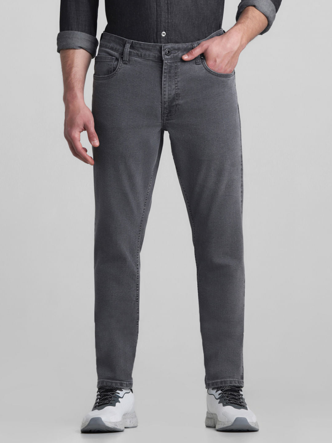 Grey Mid Rise Brak Slim Fit Jeans