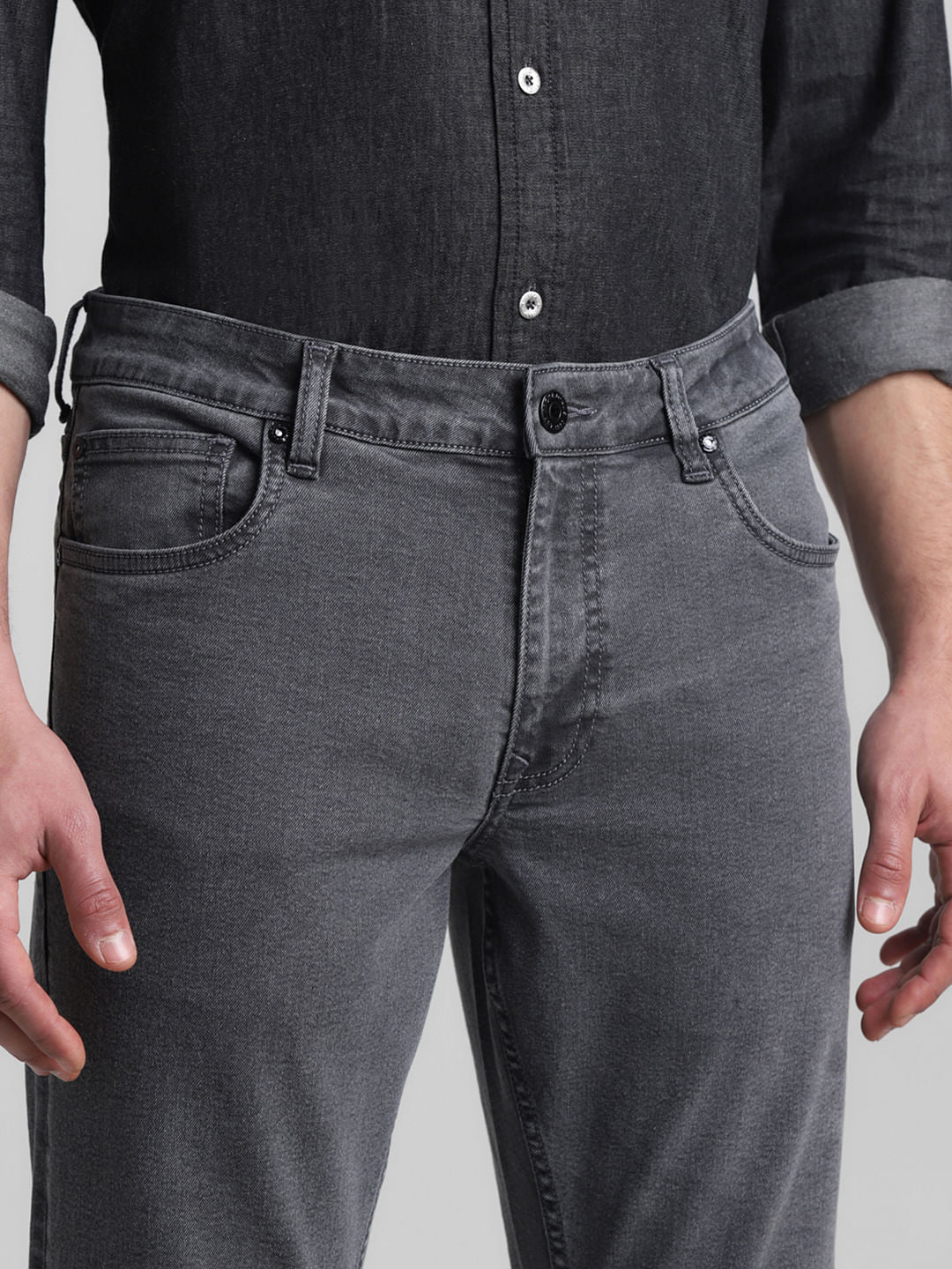 Grey Mid Rise Brak Slim Fit Jeans