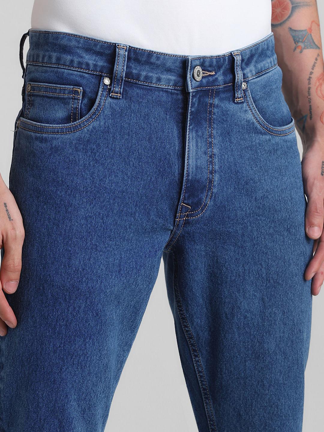 Light Blue Mid Rise Regular Fit Jeans
