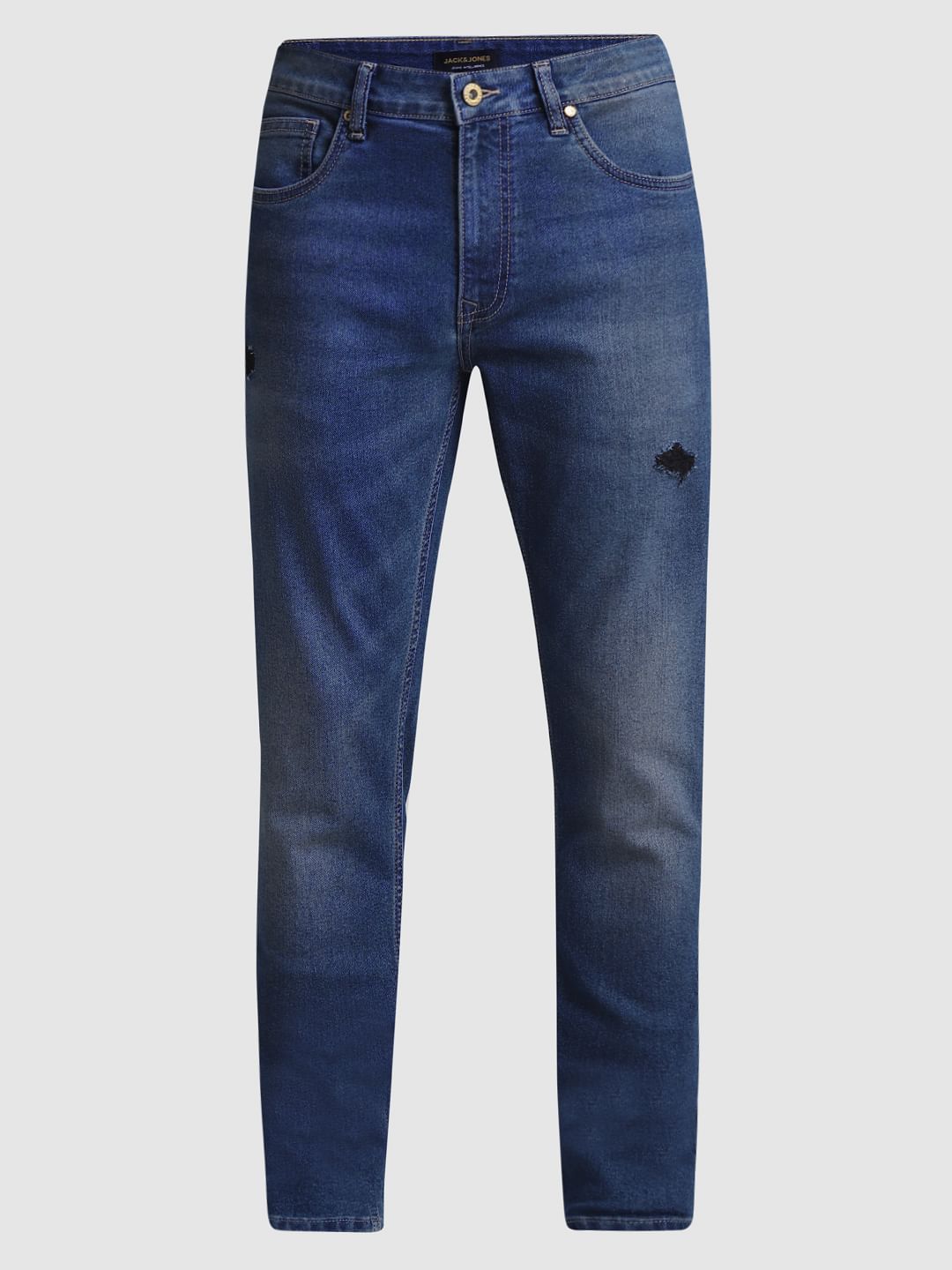 Blue Low Rise Distressed Ben Skinny Jeans