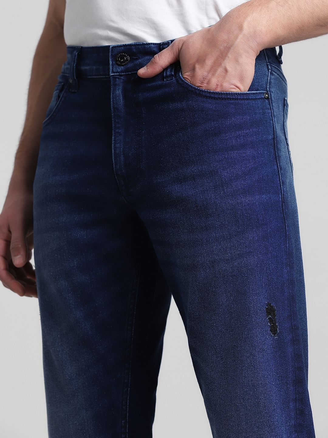 Dark Blue Low Rise Distressed Glenn Slim Jeans