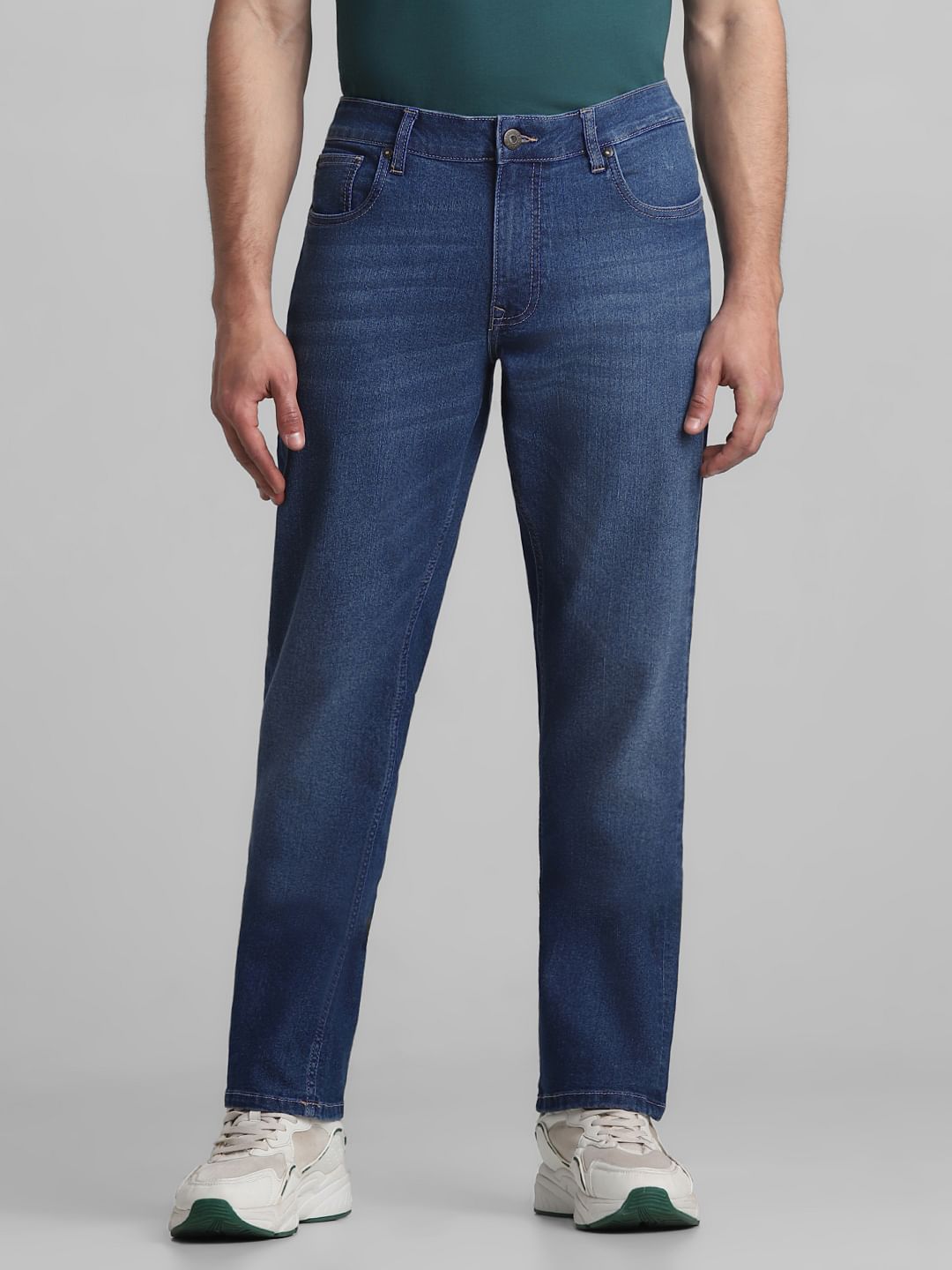 Blue Mid Rise Clark Regular Fit Jeans
