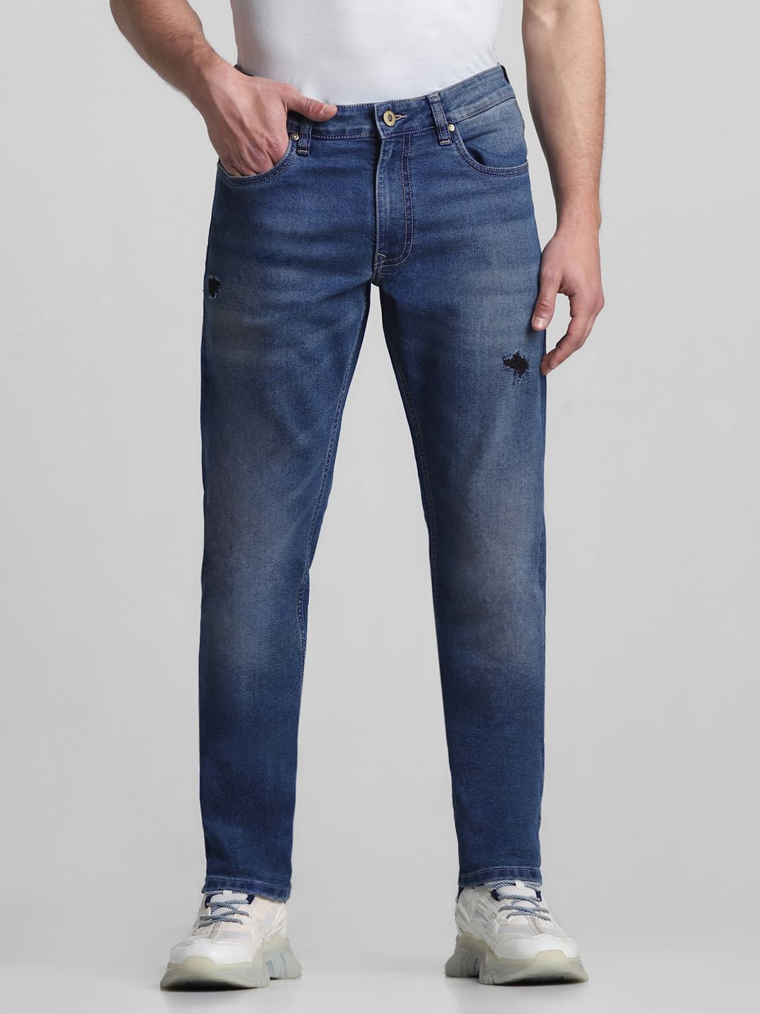 Blue Low Rise Distressed Glenn Slim Jeans - 30/32