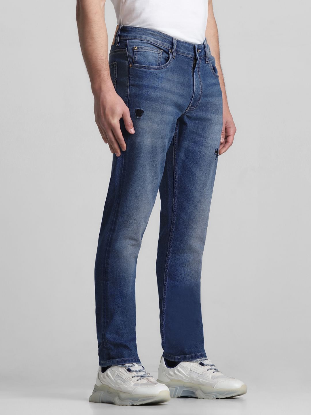 Blue Low Rise Distressed Glenn Slim Jeans