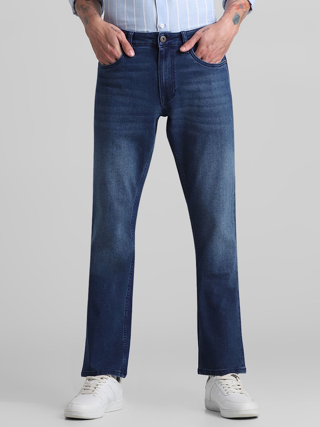 Dark Blue Mid Rise Clark Regular Fit Jeans