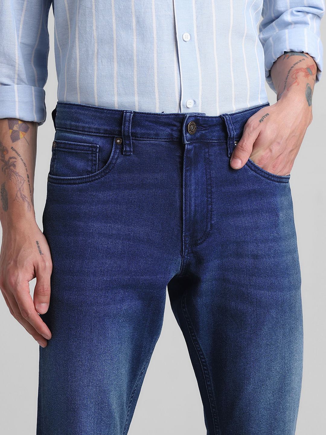 Dark Blue Mid Rise Clark Regular Fit Jeans