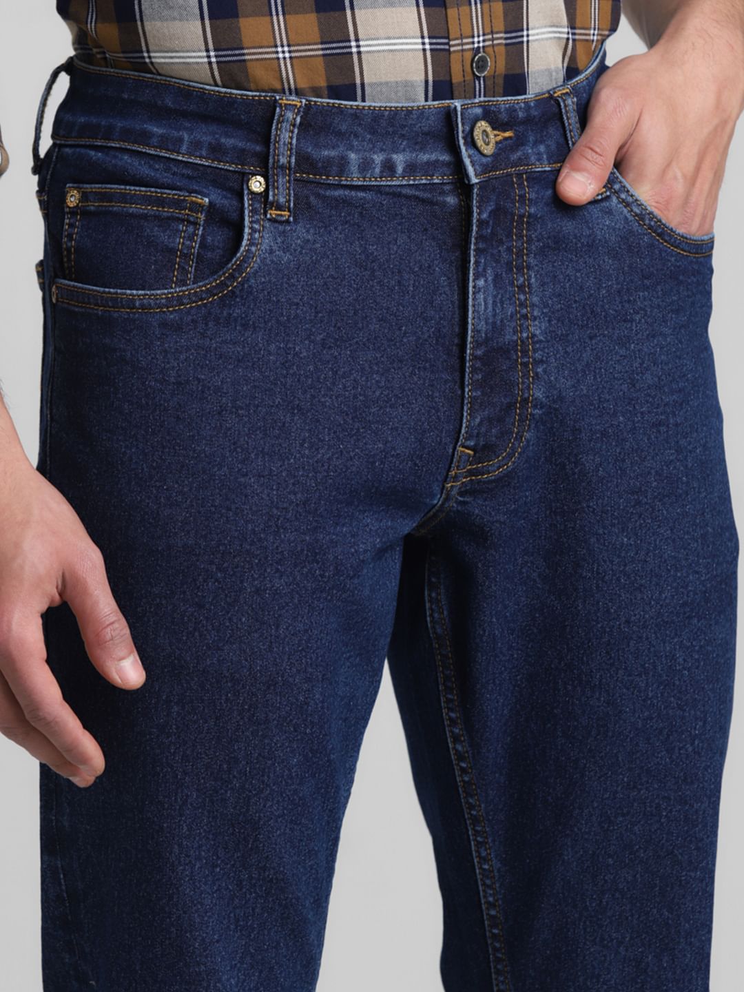 Blue Mid Rise Clark Regular Fit Jeans