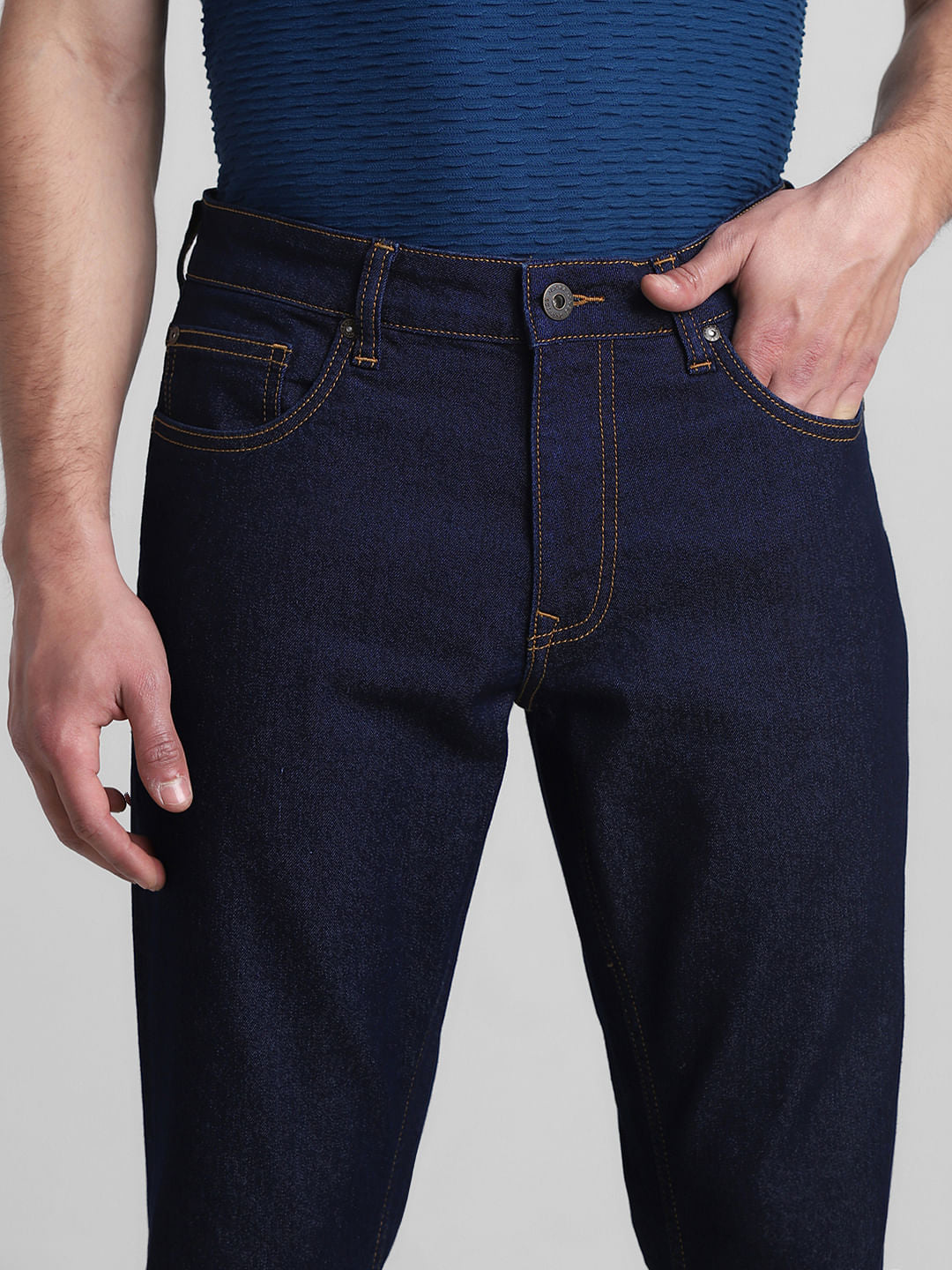 Dark Blue Mid Rise Clark Regular Fit Jeans