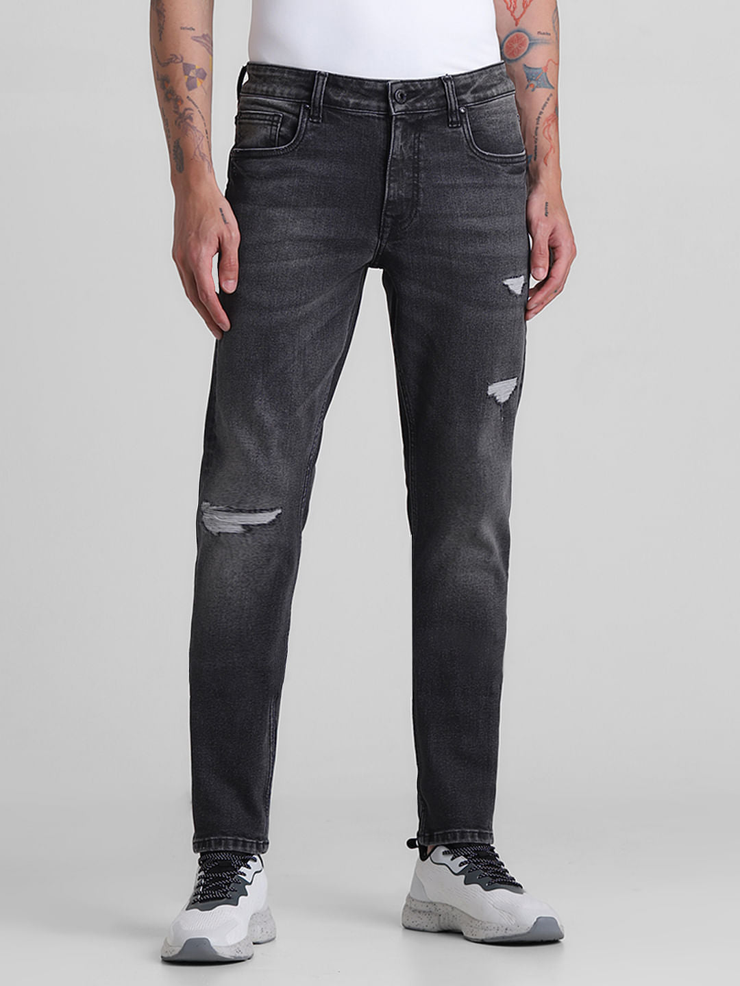 Grey Low Rise Distressed Glenn Slim Jeans - 28/30