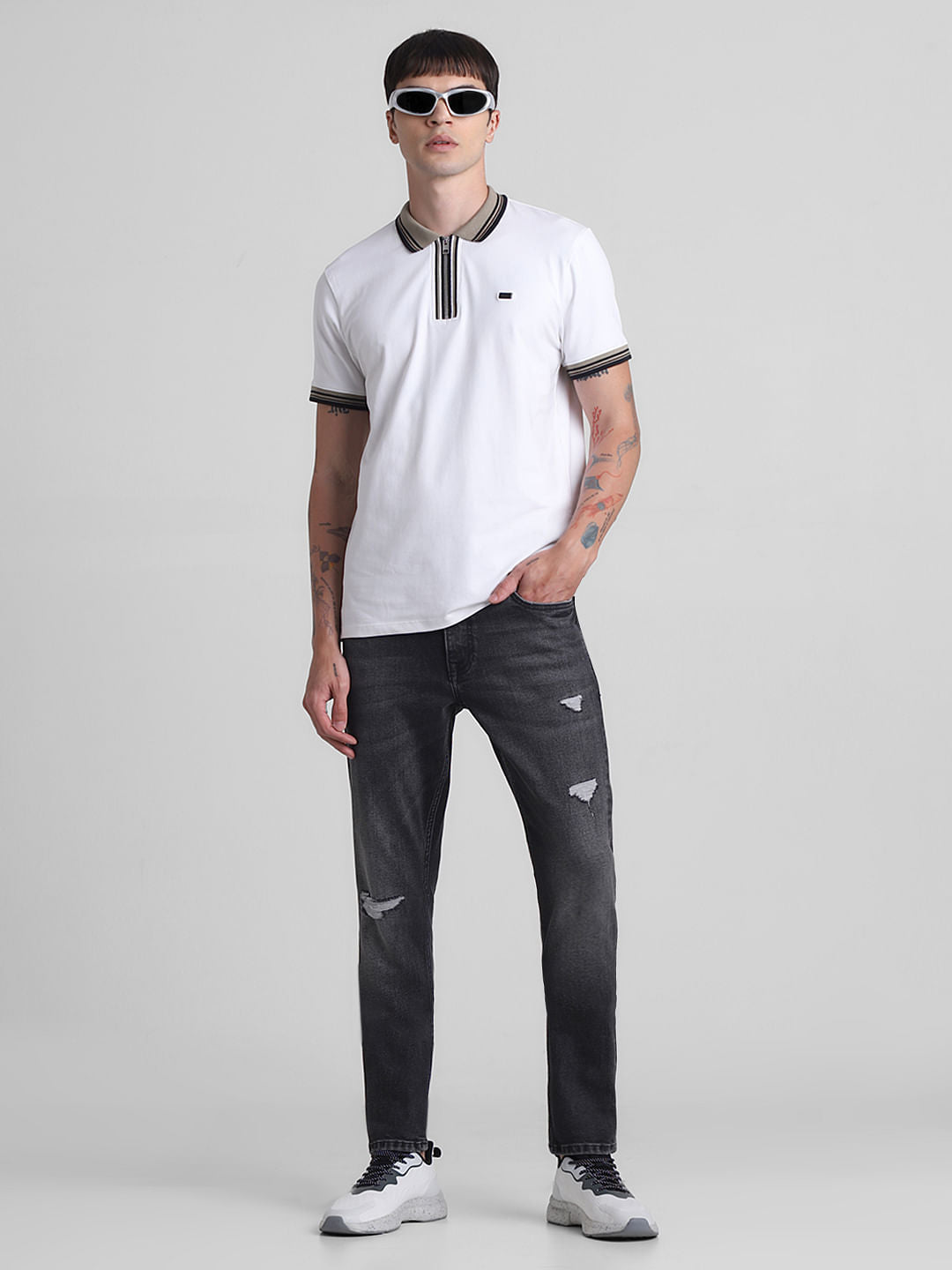 Grey Low Rise Distressed Glenn Slim Jeans