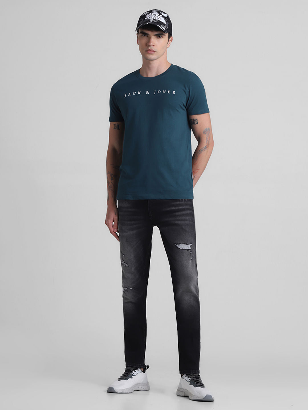 Grey Low Rise Distressed Glenn Slim Jeans