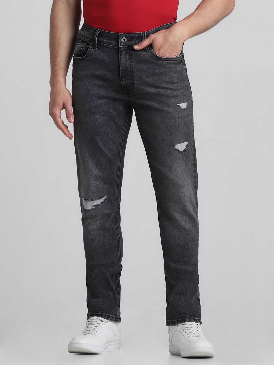 Grey Low Rise Distressed Ben Skinny Jeans