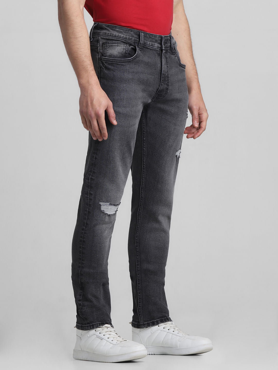 Grey Low Rise Distressed Ben Skinny Jeans