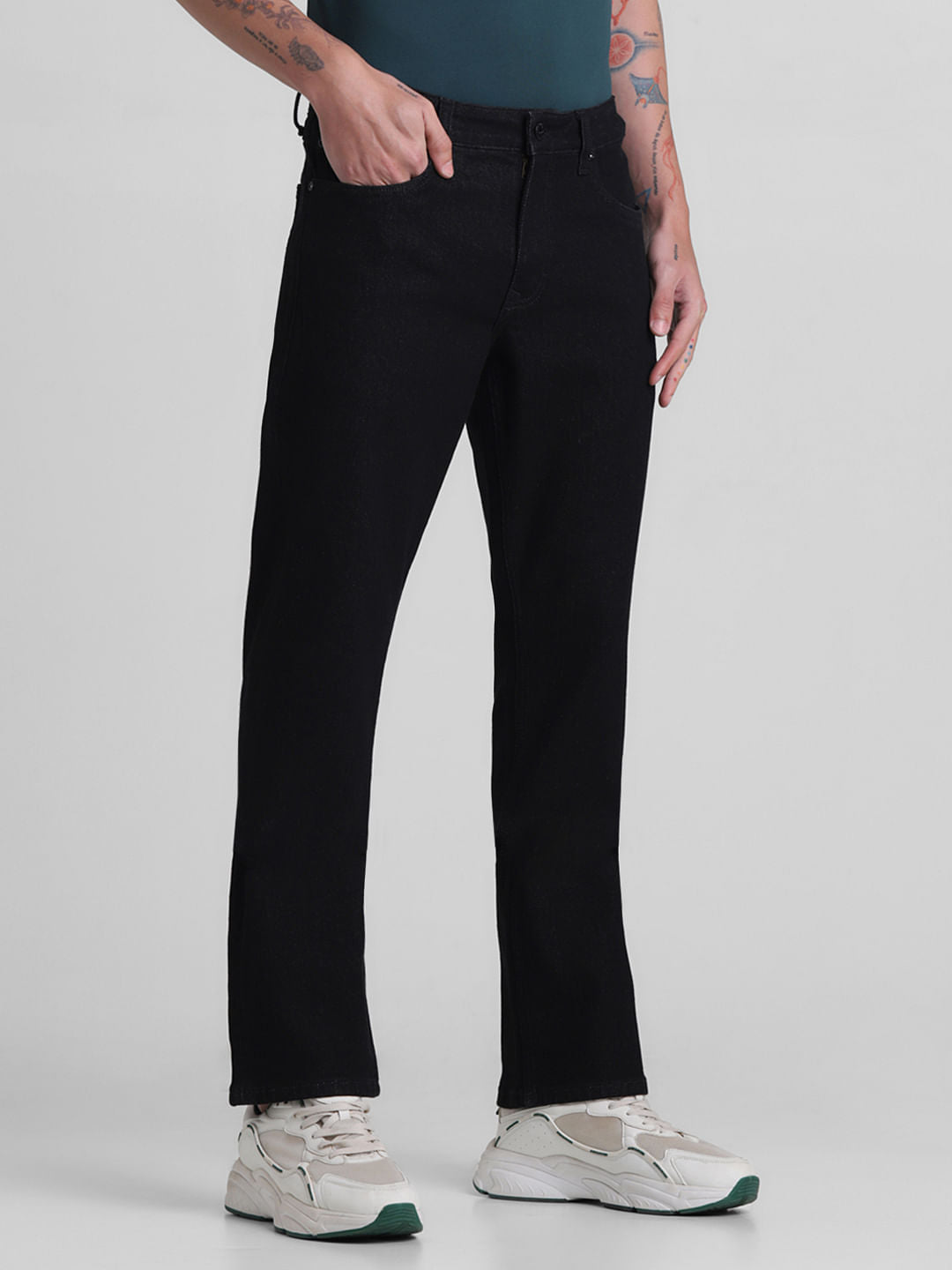 Black Mid Rise Clark Regular Fit Jeans