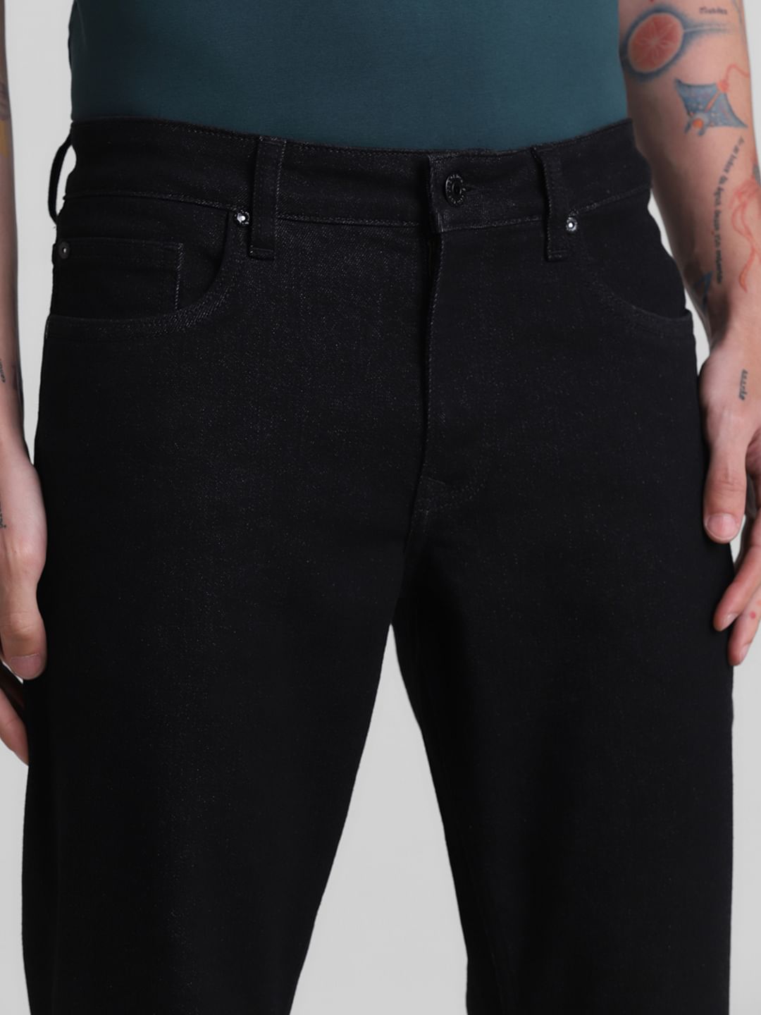Black Mid Rise Clark Regular Fit Jeans