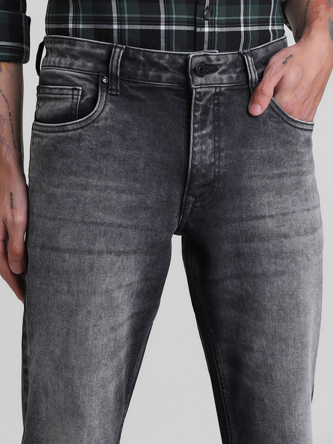 Grey Mid Rise Washed Clark Regular Fit Jeans