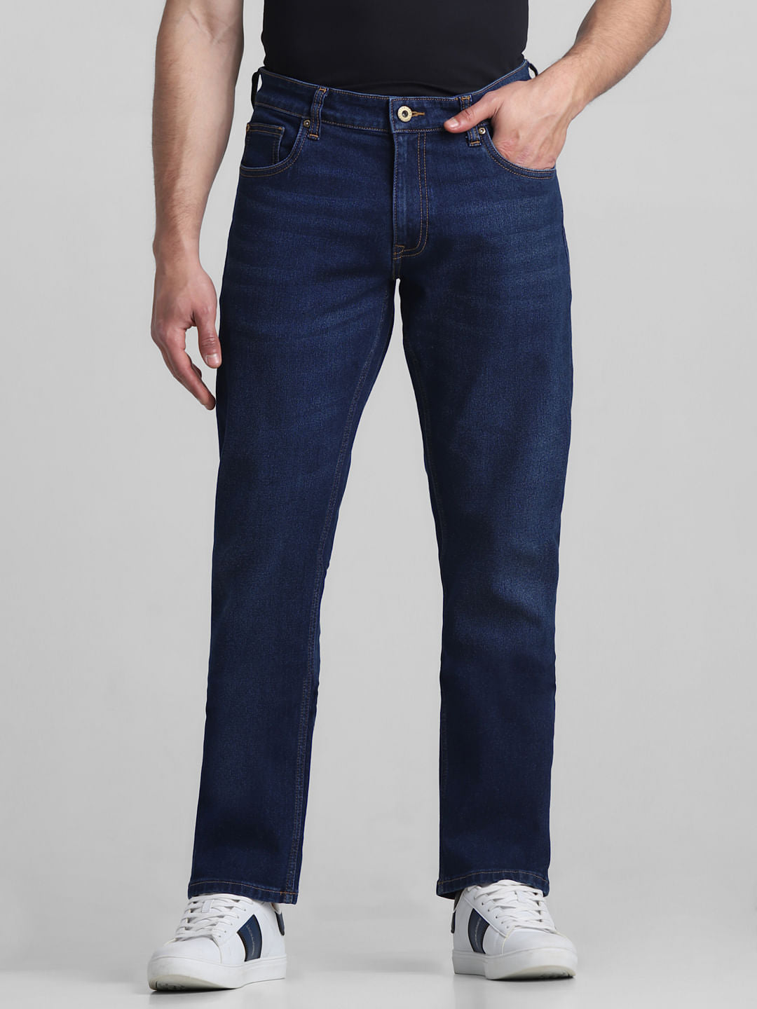 Dark Blue Mid Rise Clark Regular Fit Jeans - 28/30