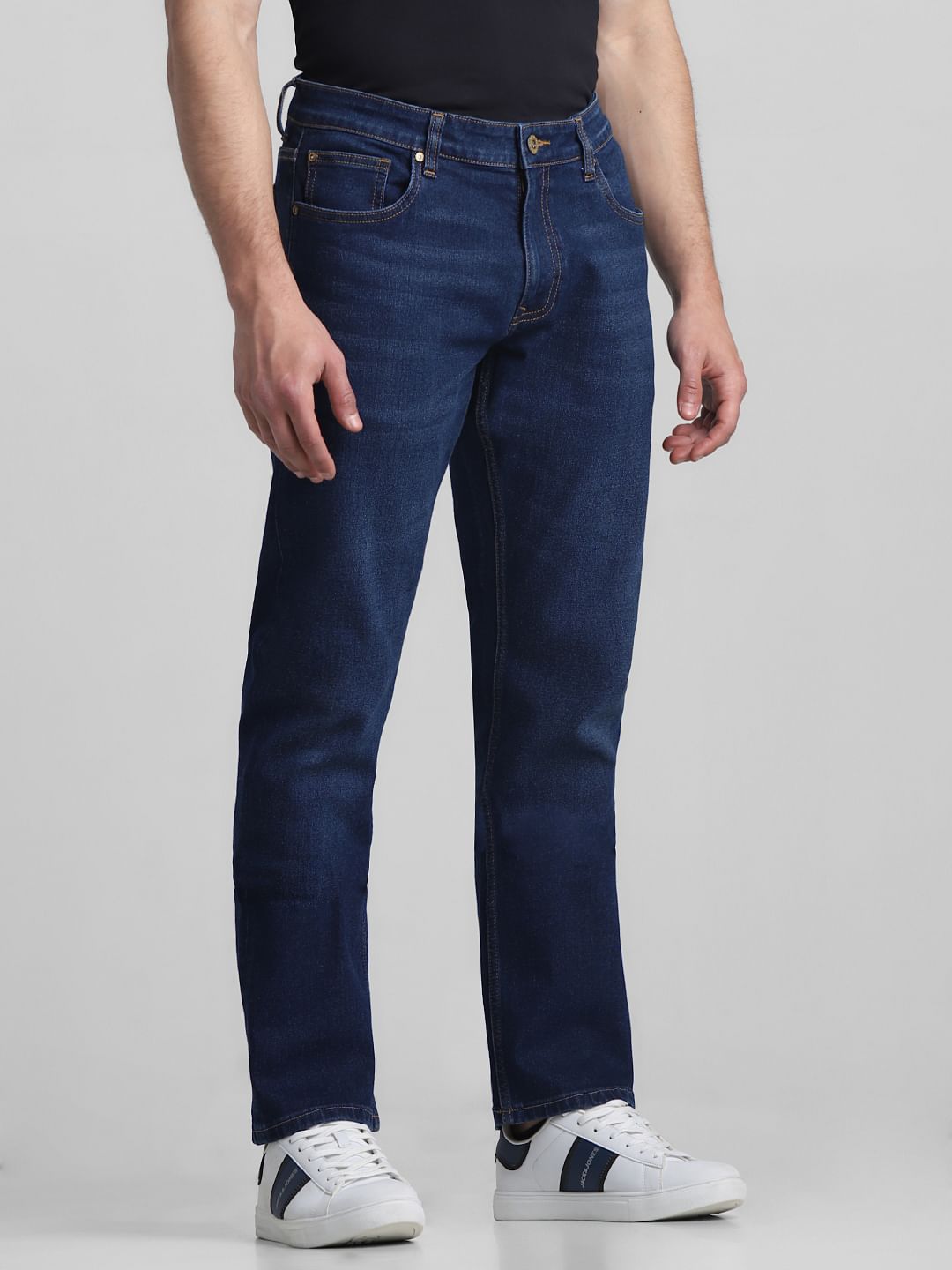 Dark Blue Mid Rise Clark Regular Fit Jeans