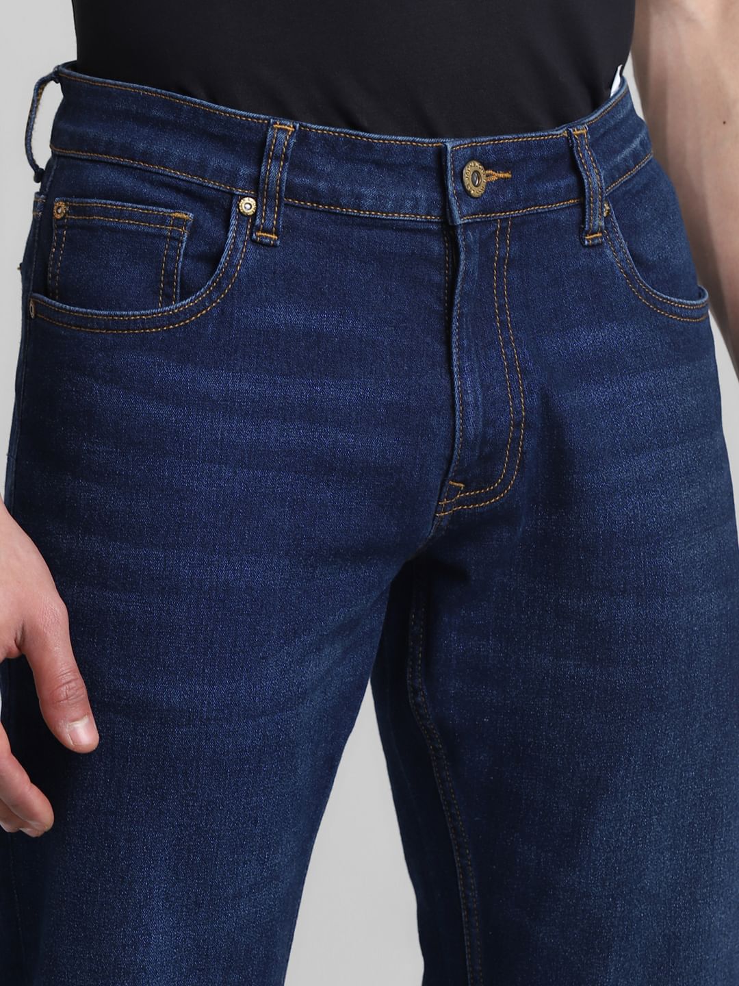 Dark Blue Mid Rise Clark Regular Fit Jeans