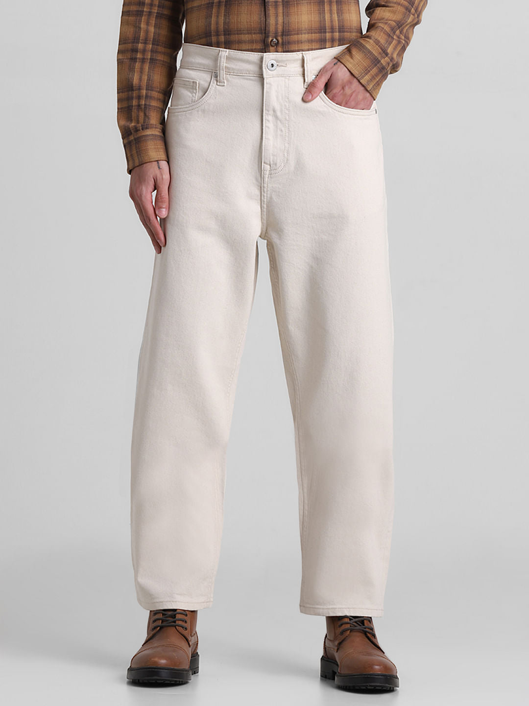 Ecru High Rise Dario Loose Fit Jeans - 28/30