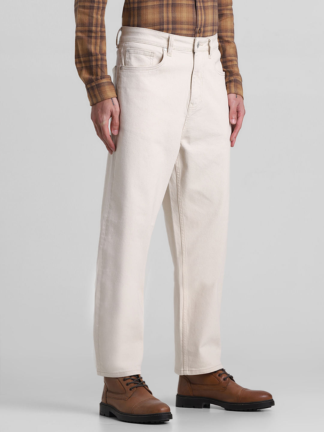Ecru High Rise Dario Loose Fit Jeans