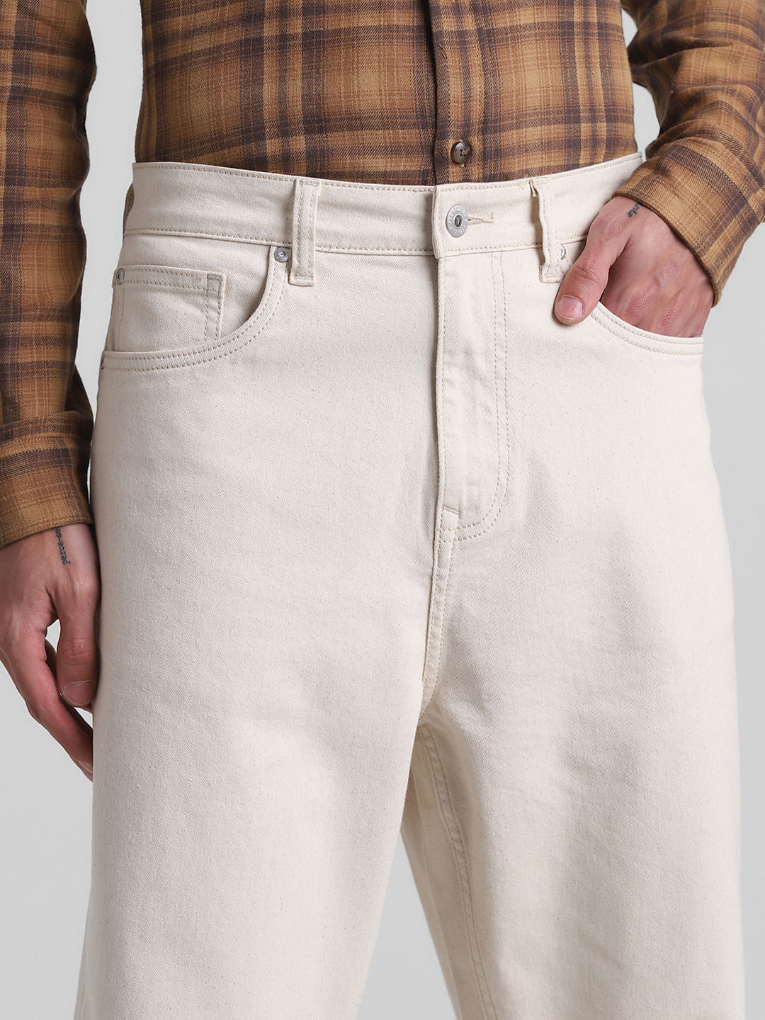 Ecru High Rise Dario Loose Fit Jeans
