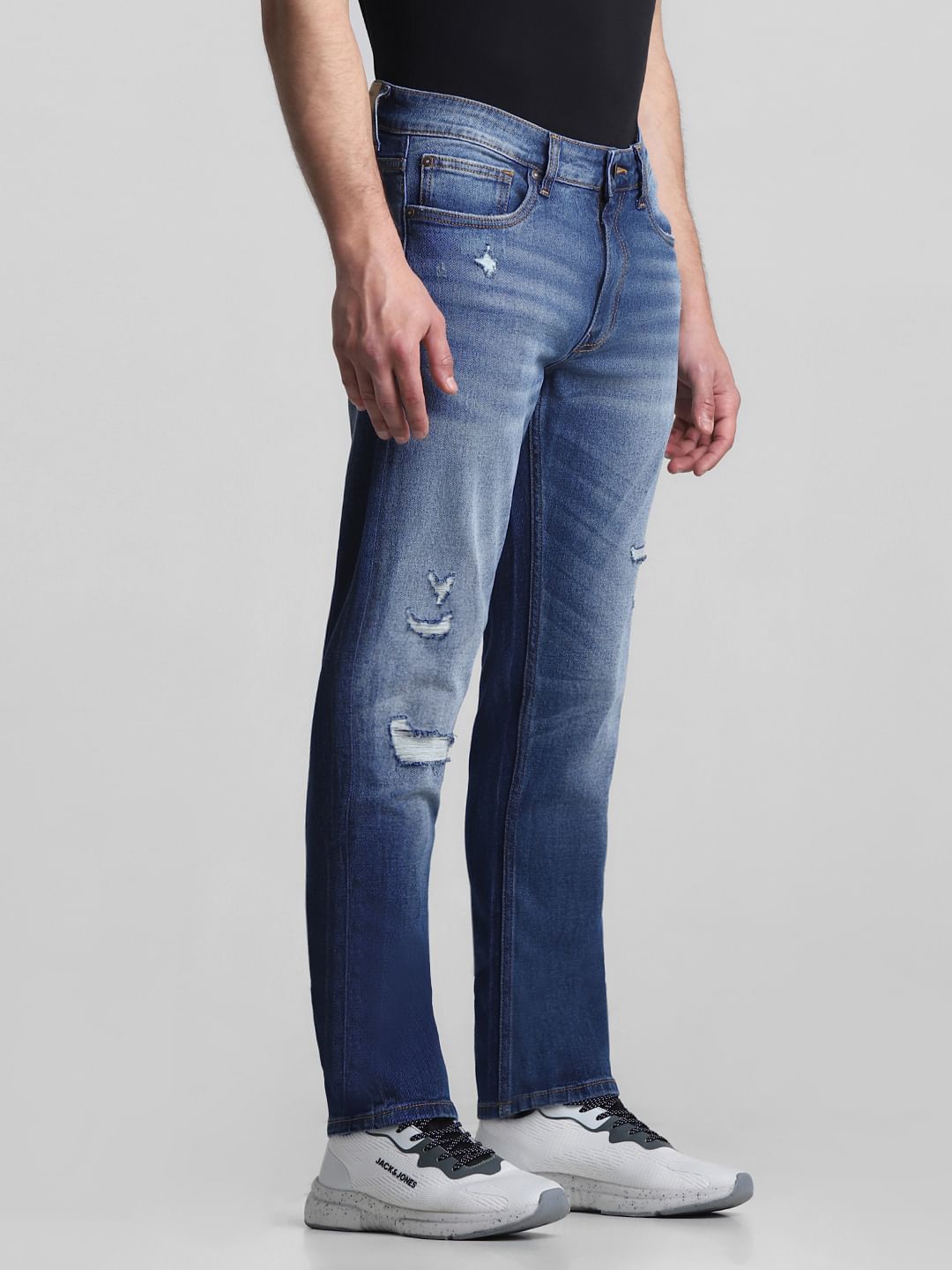 Blue Low Rise Distressed Tim Anti Fit Jeans