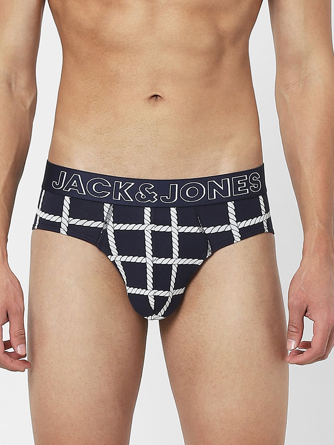 Navy Blue Rope Check Print Briefs - S