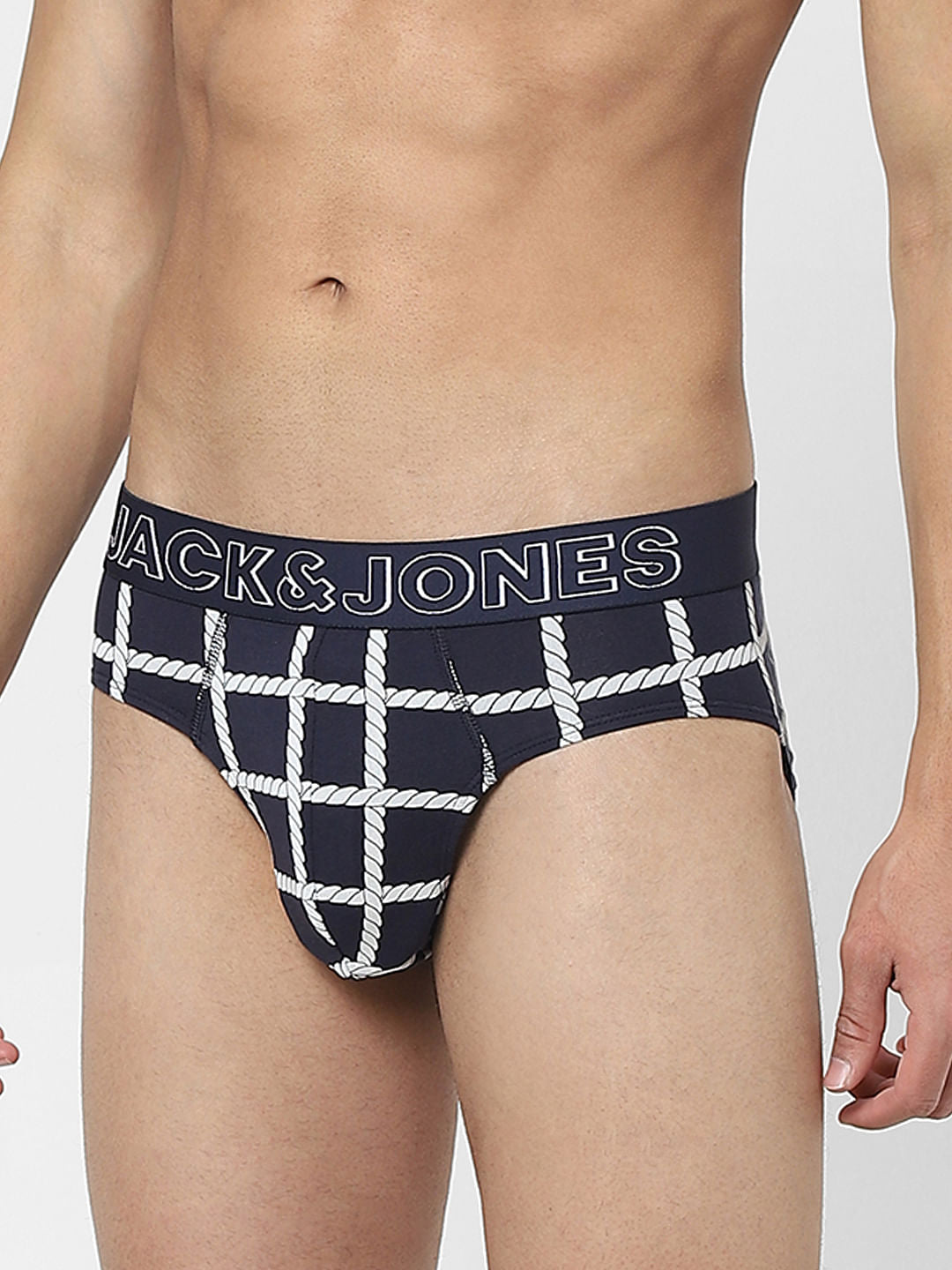 Navy Blue Rope Check Print Briefs