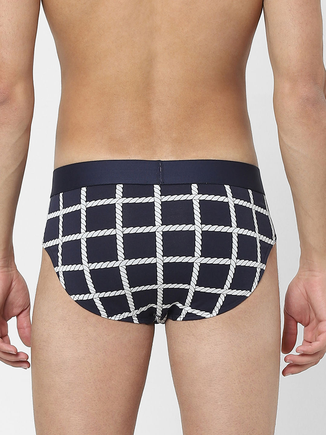 Navy Blue Rope Check Print Briefs