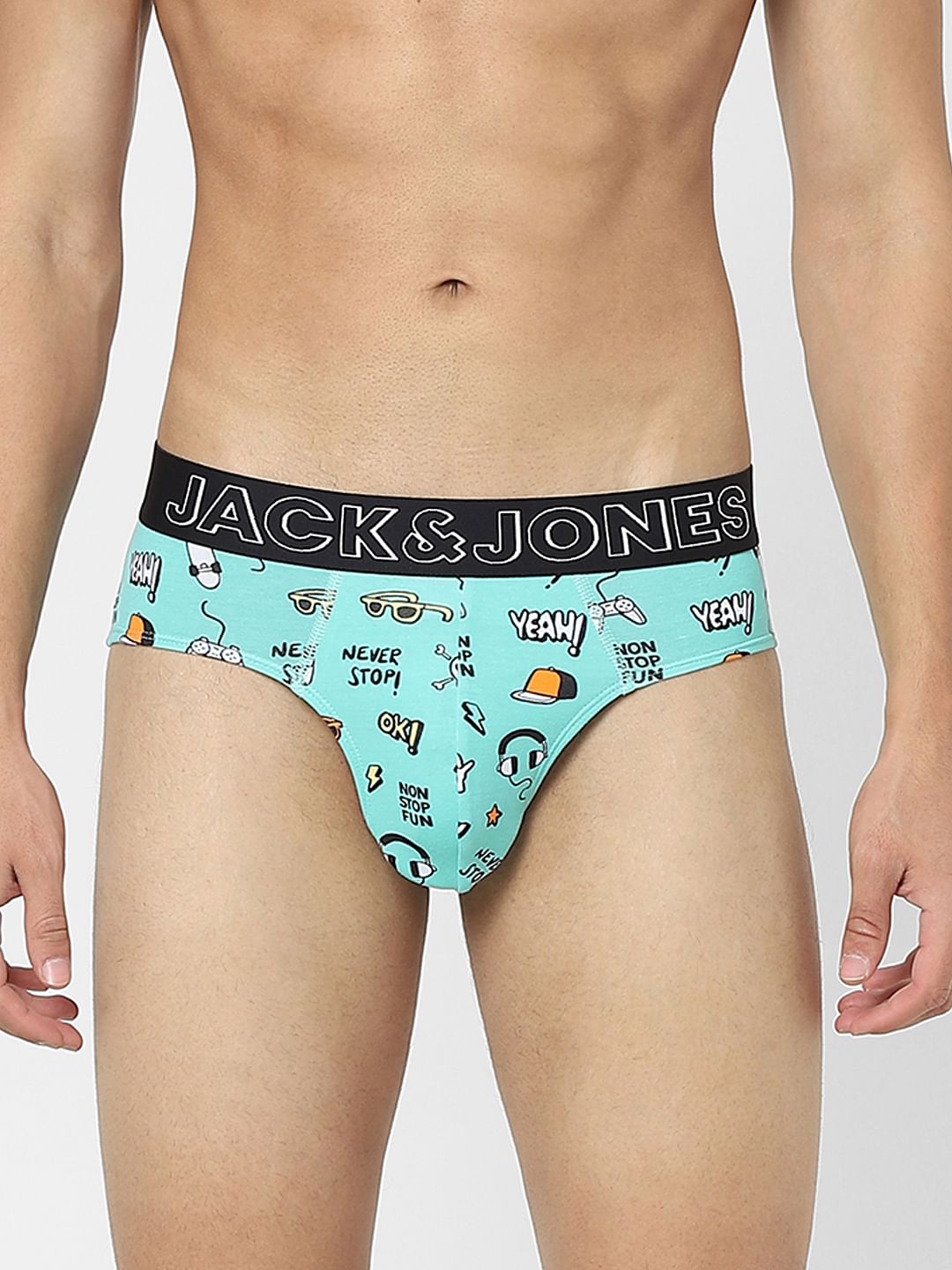 Aqua Blue Graphic Print Briefs - S